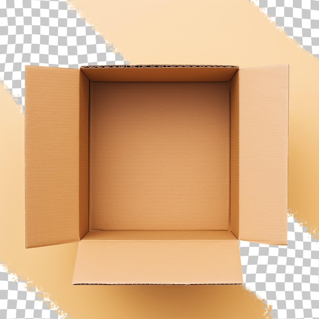 PSD top view of a cardboard box opened on a transparent background