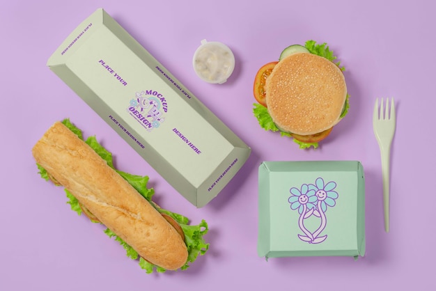 top view of cardboard fast food packaging mock-up design
