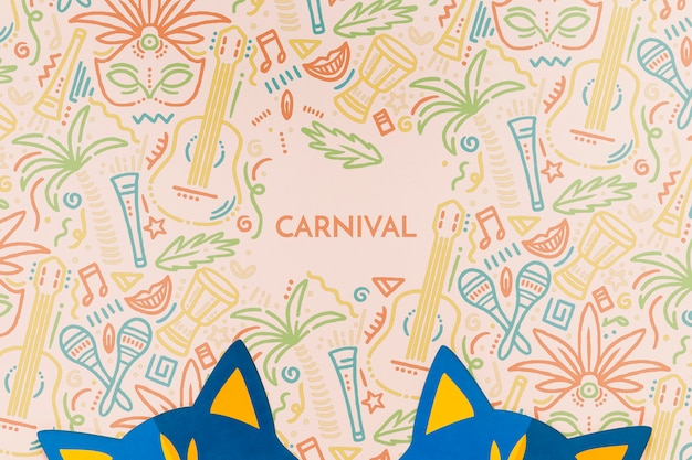 Top view of carnival cat masks