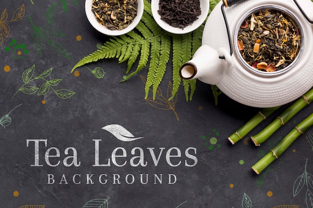 top view ceramic tea pot with spices