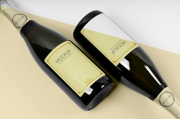 PSD top view champagne bottles mock-up