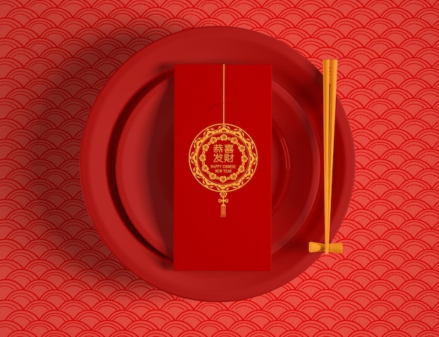 top view chinese new year greeting card
