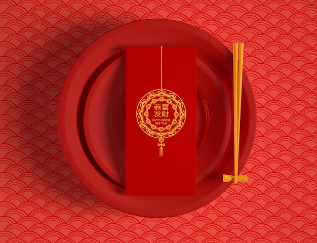 PSD top view chinese new year greeting card