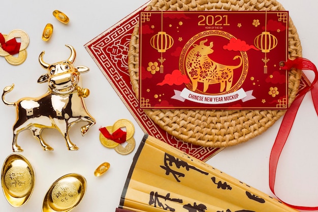 Top view of chinese new year mock-up