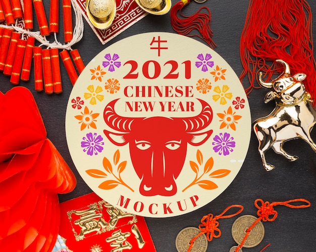 Top view of chinese new year mock-up