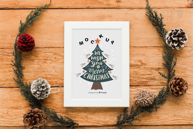 top view christmas composition with frame mockup