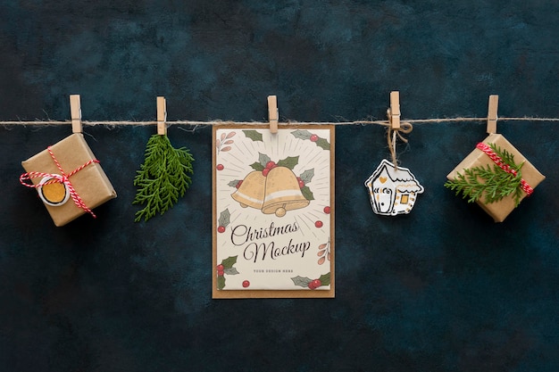 top view of christmas crafts with gifts