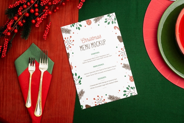 Top view on christmas menu mockup