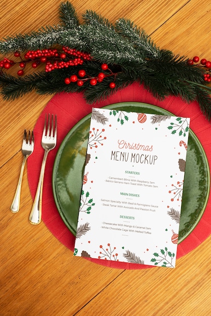 Top view on christmas menu mockup