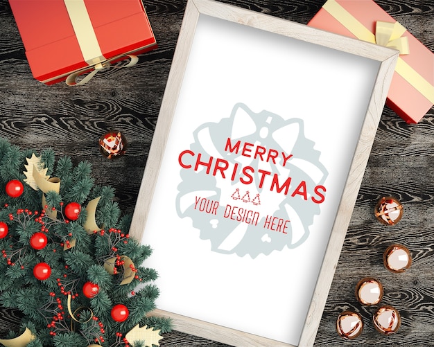 Top view of Christmas picture frame Christmas mockup