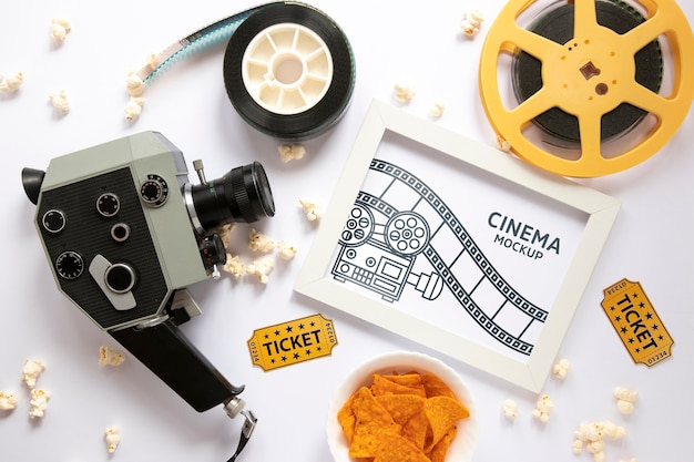 PSD top view cinema frame mockup