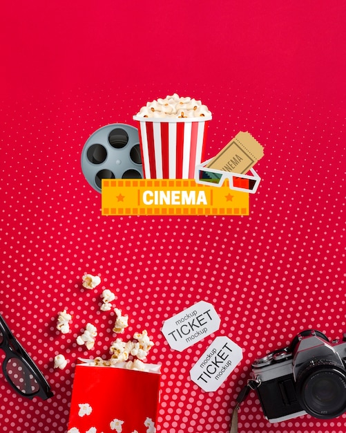 PSD top view cinema mock-up with popcorn