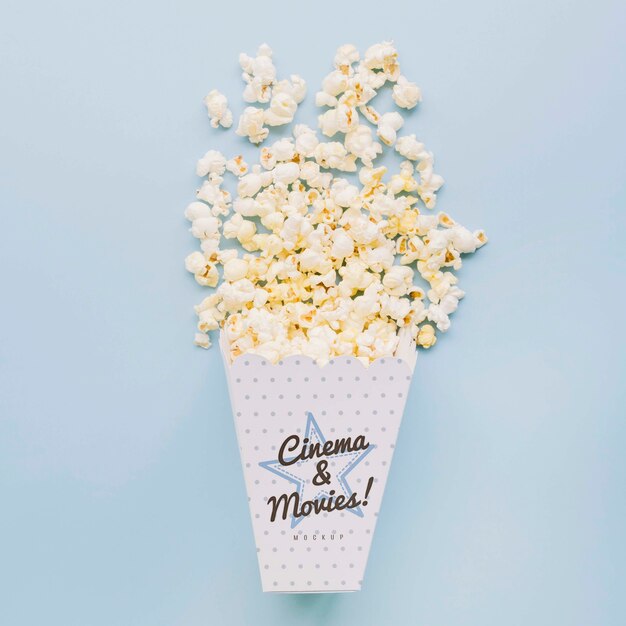 Top view of cinema popcorn in cup