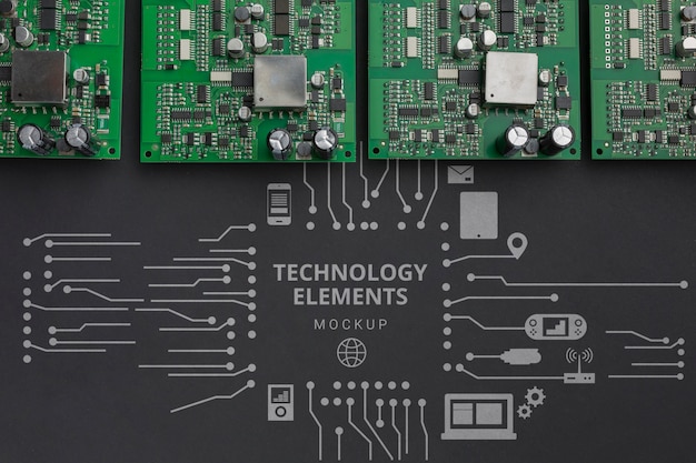 Top view circuit boards mockup