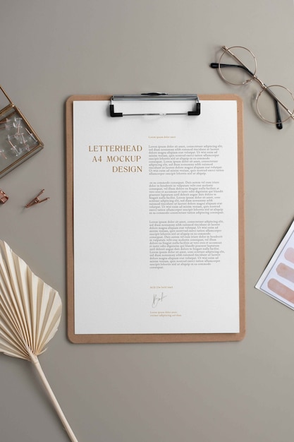 Top view over clipboard mockup
