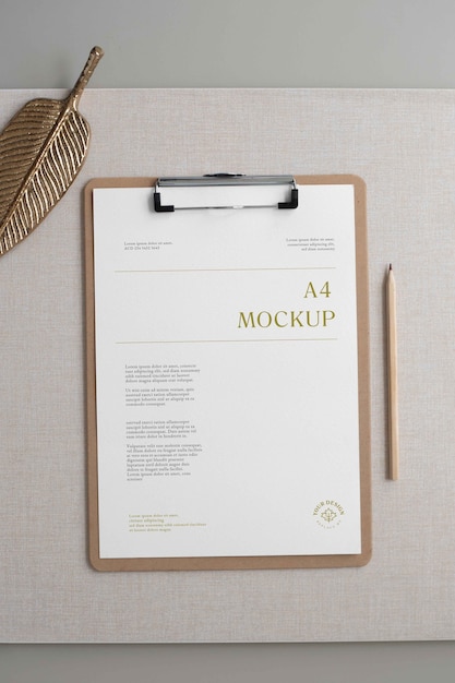 PSD top view over clipboard mockup