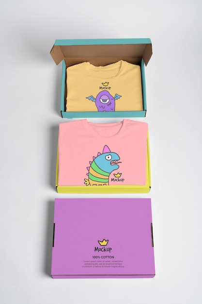 PSD top view clothes and packaging