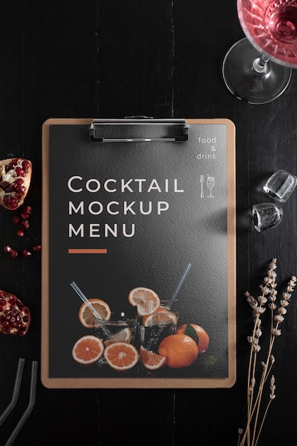 PSD top view over cocktail flyer mockup design