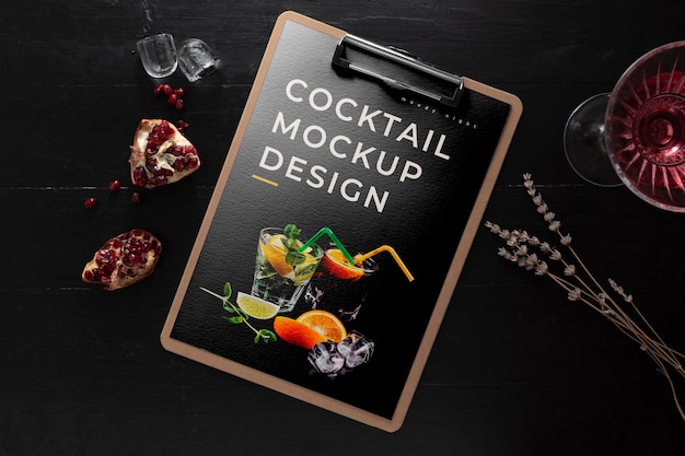 PSD top view over cocktail flyer mockup design