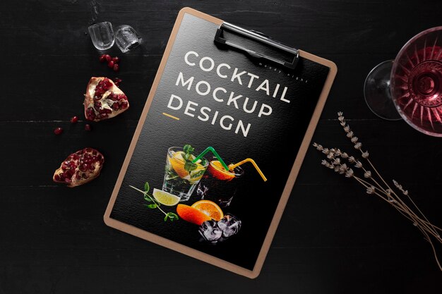 Top view over cocktail flyer mockup design