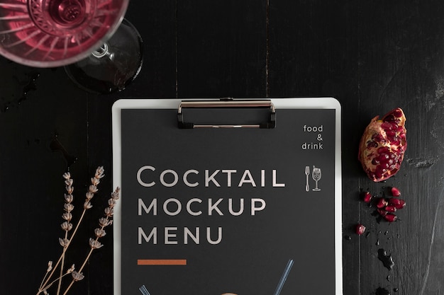 PSD top view over cocktail flyer mockup design