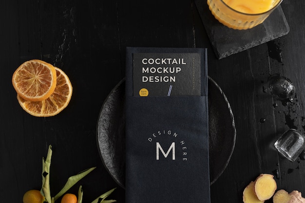 Top view over cocktail flyer mockup design