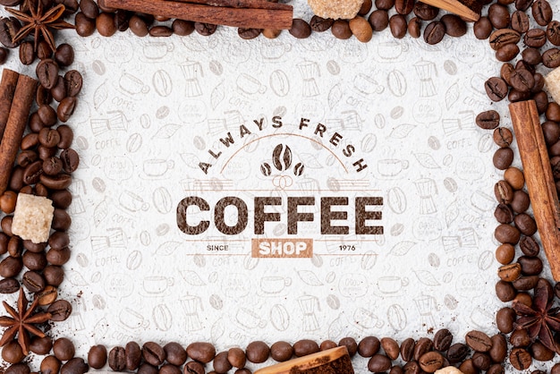 PSD top view coffee beans mockup