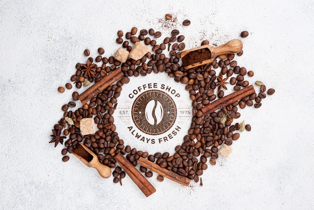 Top view coffee beans mockup