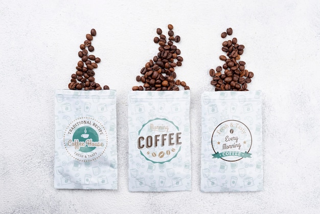 Top view coffee beans mockup