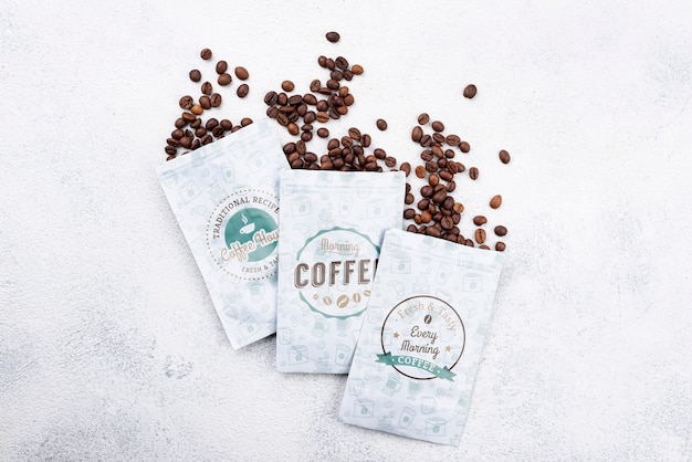 Top view coffee beans mockup