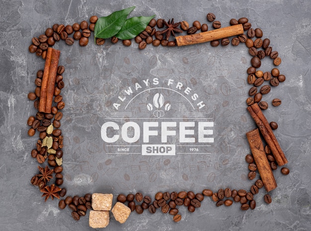 PSD top view coffee beans mockup