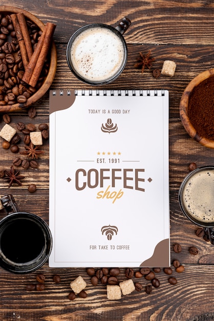 PSD top view coffee beans mockup