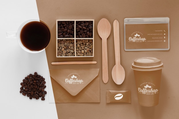 PSD top view coffee branding items