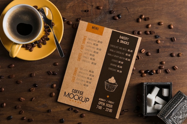 PSD top view of coffee concept mock-up