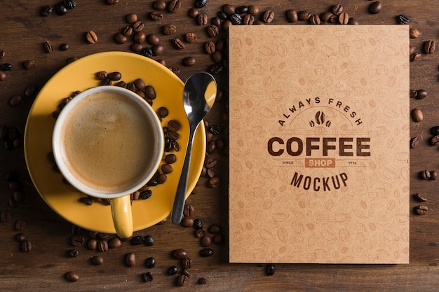 PSD top view of coffee concept mock-up