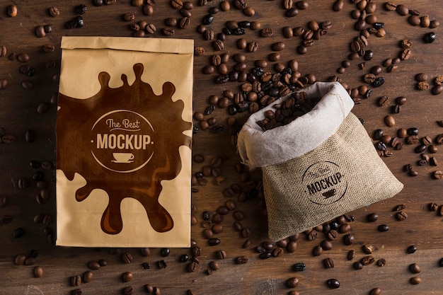 PSD top view of coffee concept mock-up