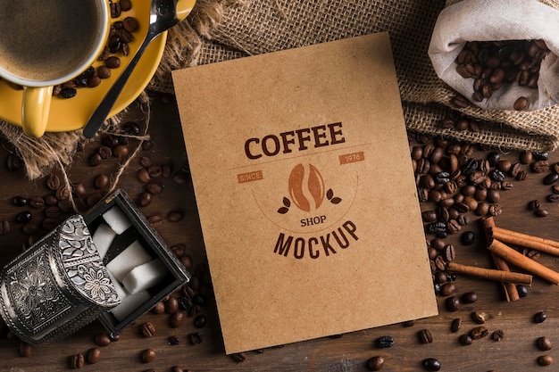 Top view of coffee concept mock-up