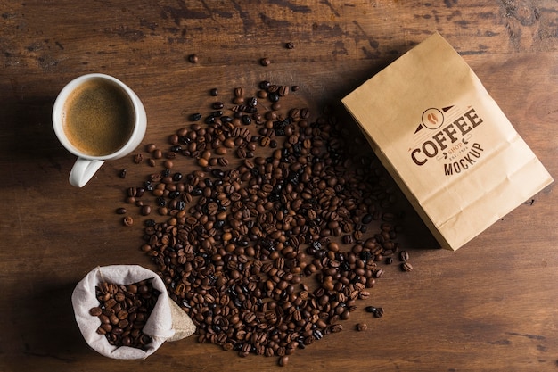 top view of coffee concept mock-up
