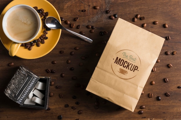 Top view of coffee concept mock-up