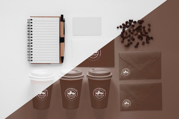 PSD top view of coffee concept mock-up