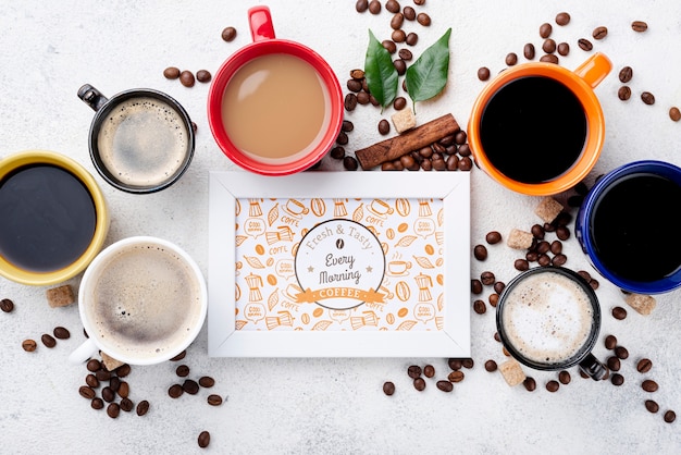 PSD top view coffee frame mockup