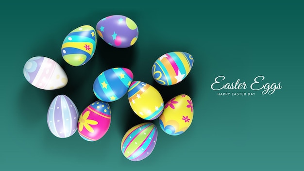 PSD top view colorful easter eggs