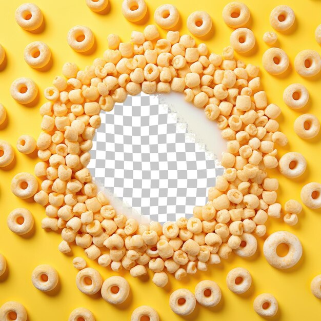 PSD top view of corn rings and milk on a transparent background