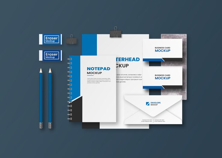 Top View corporate business stationery mockup design