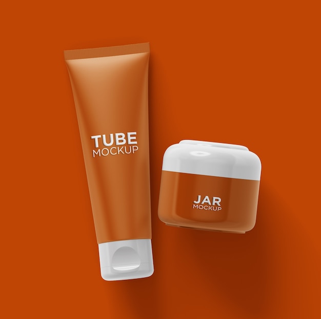 PSD top view cosmetic tube and jar mockup isolated