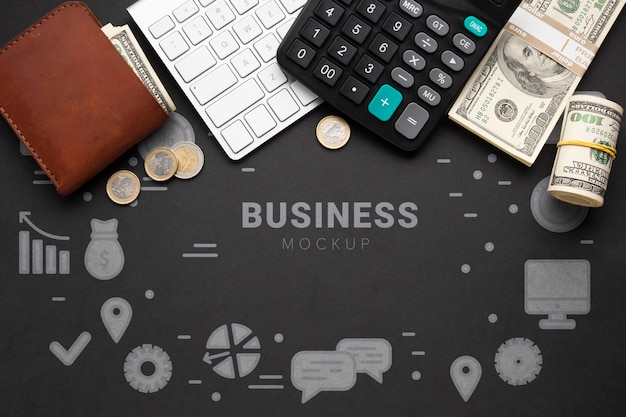 top view cryptocurrency and money