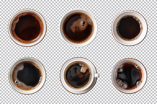 PSD top view a cup of coffee collection isolated on transparent background