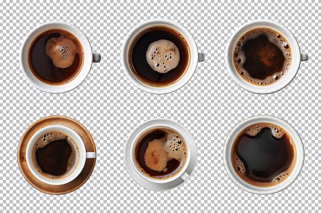 PSD top view a cup of coffee collection isolated on transparent background