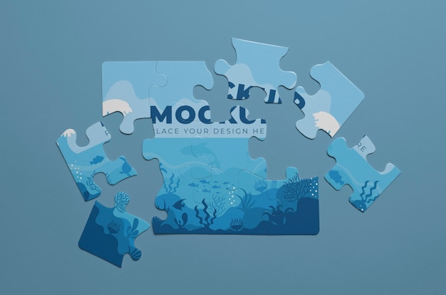 PSD top view cute puzzle design mockup