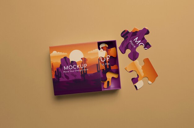 PSD top view cute puzzle design mockup